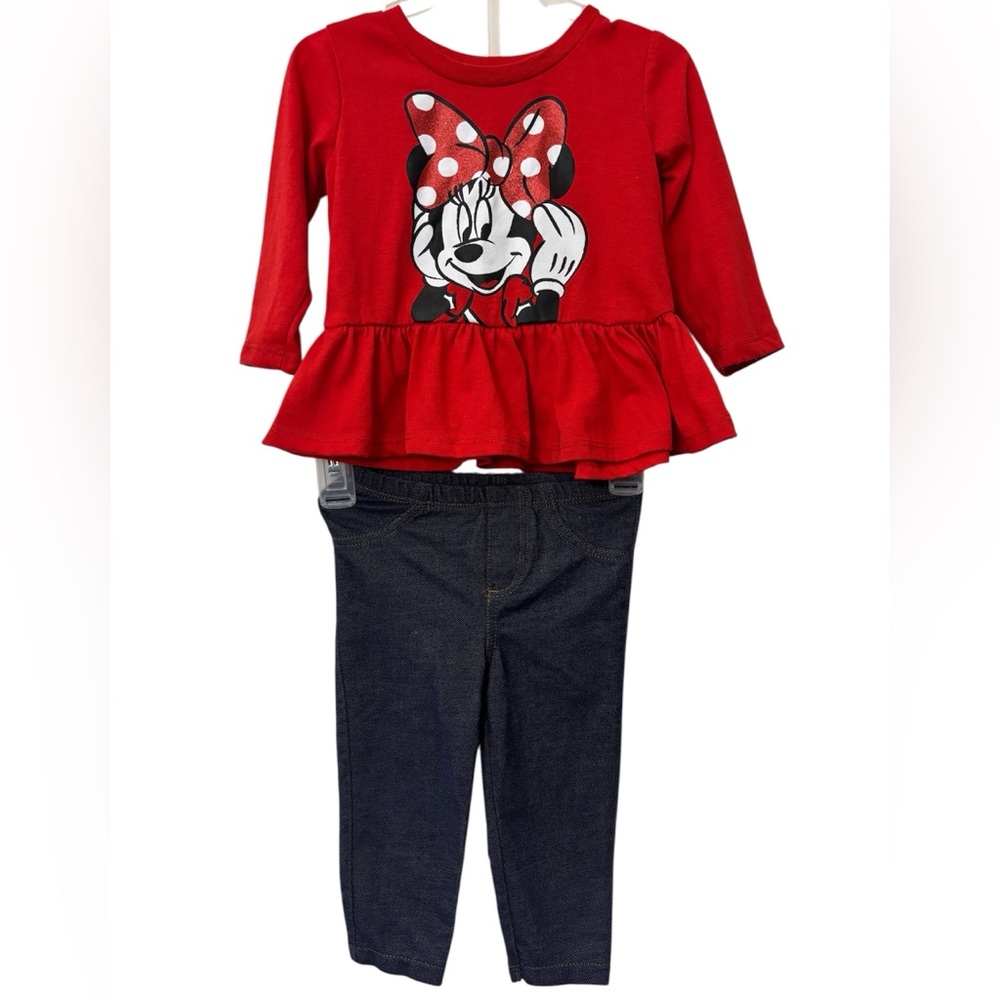 Red Minnie Mouse Top and Dark Pants Set